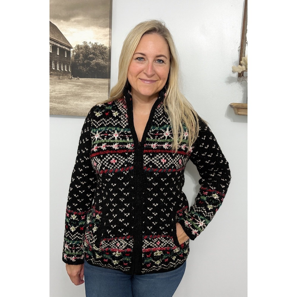 Laundromat wool Fair Isle sweater cardigan with a‎ zip closure and pockets